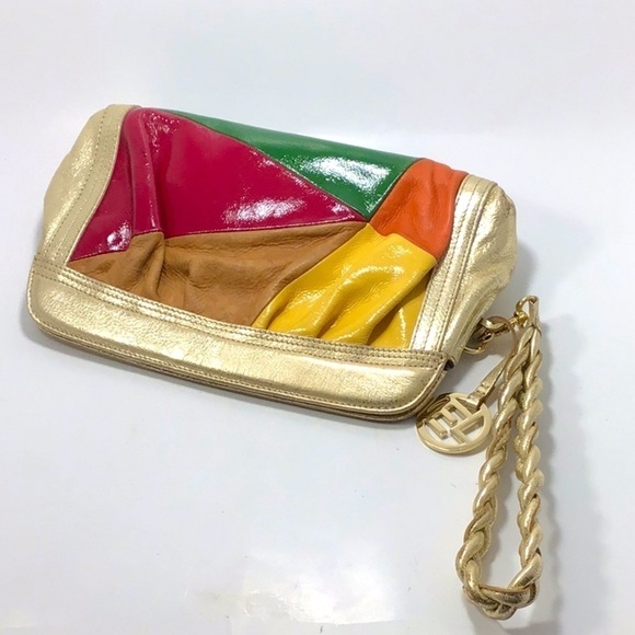 ELLIOTT LUCCA RARE CALYPSO COLORBLOCKED LEATHER CLUTCH - Picture 10 of 11